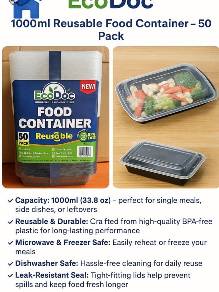EcoDoc 1000ml Reusable Food Container (150 Pack) — photo 7 of 9