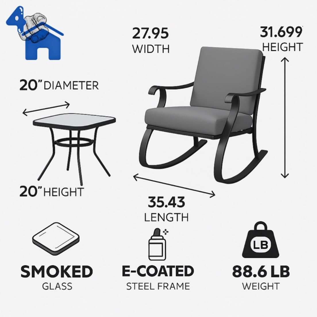 Gramercy Steel 3-Piece Rocking Bistro Set — photo 5 of 6