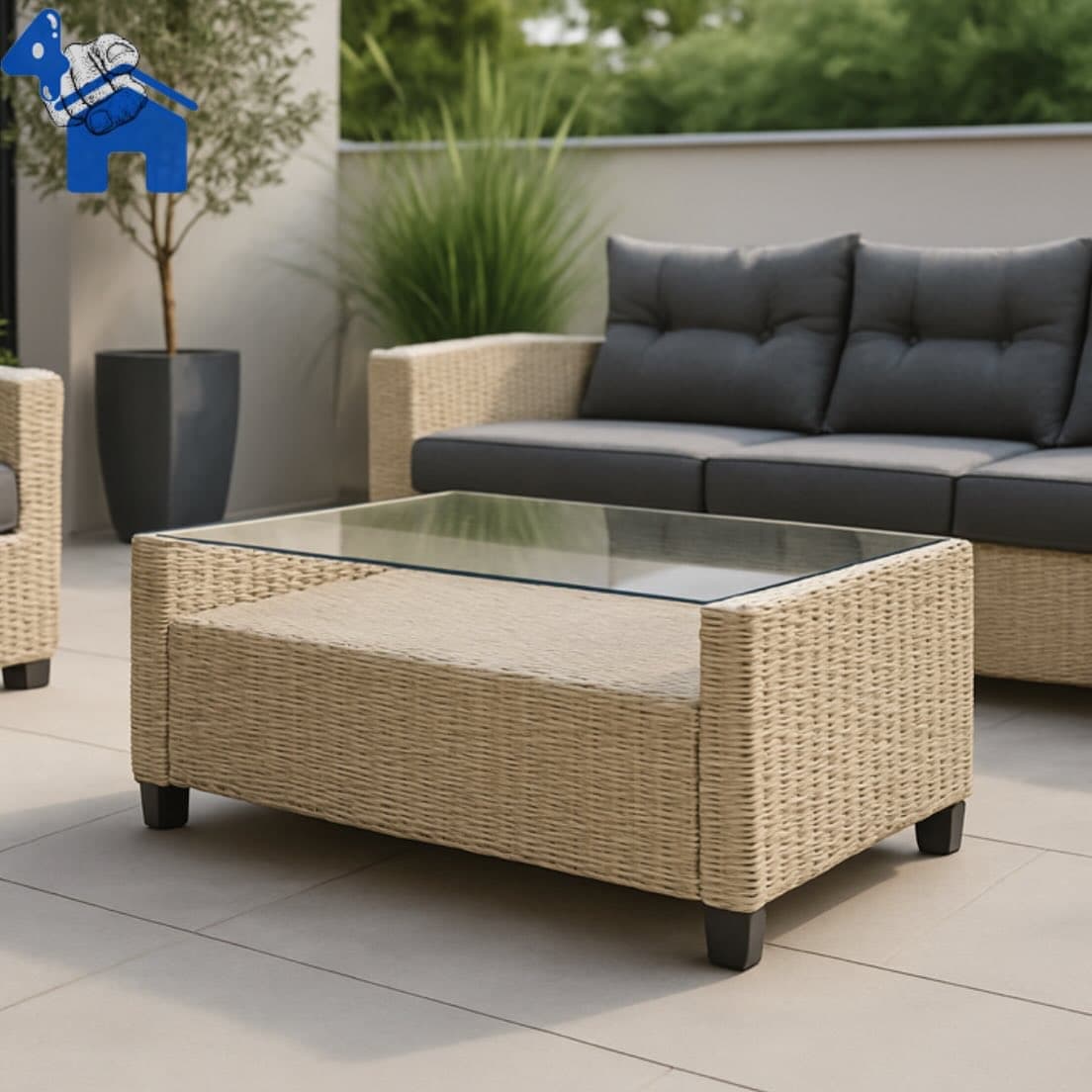 Jett 4-Person Wicker Outdoor Sofa Seating Group with Glass-Top Table — photo 5 of 8
