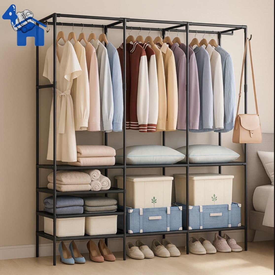 3-Column Clothes Rack Wardrobe with Shoe Organizer — photo 8 of 10
