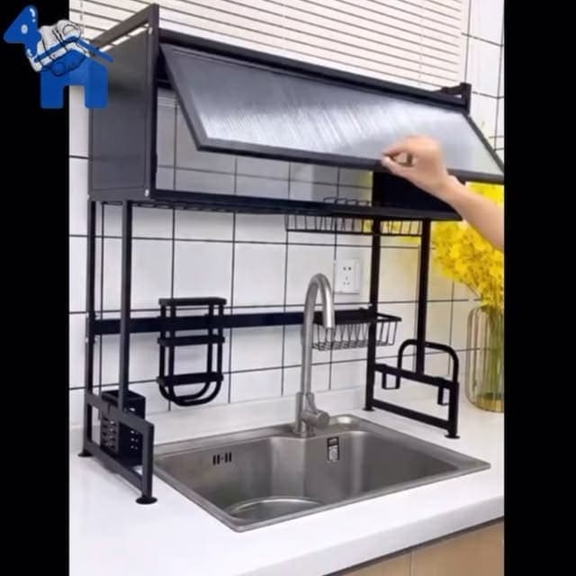 Over-the-Sink Dish Drainer Rack with Flip-Top Cover — photo 4 of 5