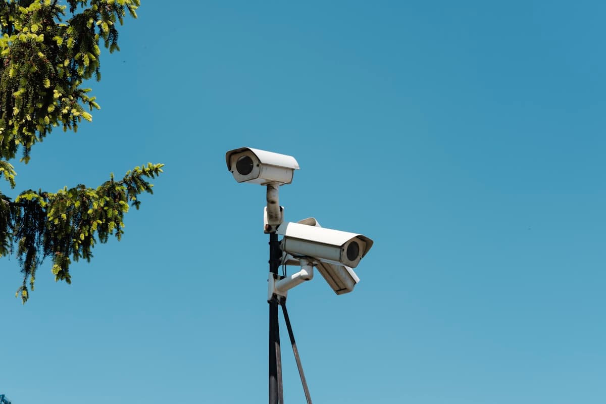 Security cameras mounted on a pole